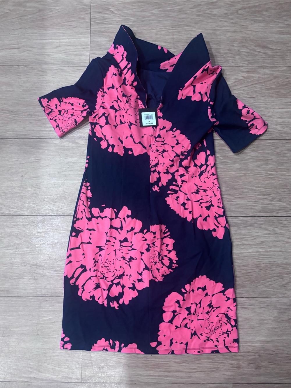 Trina Turk Navy and Hot Pink Floral Sheath Dress